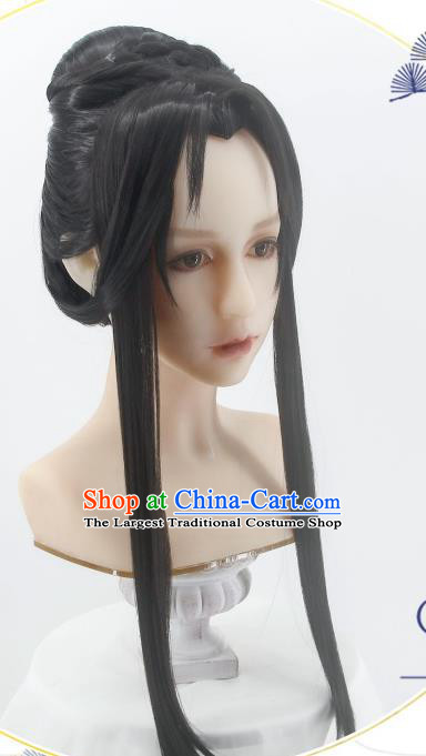 Handmade China Cosplay Noble Childe Black Wigs Traditional Hanfu Heaven Official Blessing Chu Wanning Hairpieces Ancient Taoist Priest Headdress