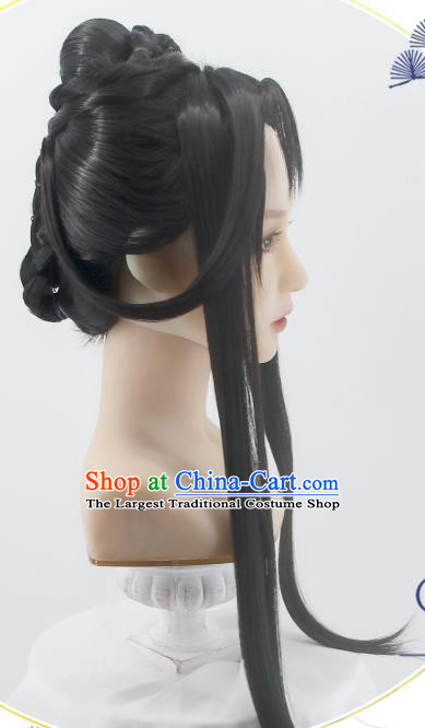 Handmade China Cosplay Noble Childe Black Wigs Traditional Hanfu Heaven Official Blessing Chu Wanning Hairpieces Ancient Taoist Priest Headdress