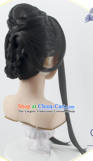 Handmade China Cosplay Noble Childe Black Wigs Traditional Hanfu Heaven Official Blessing Chu Wanning Hairpieces Ancient Taoist Priest Headdress