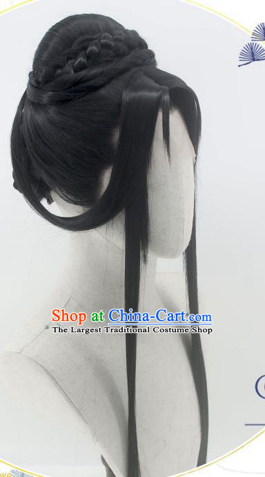 Handmade China Cosplay Noble Childe Black Wigs Traditional Hanfu Heaven Official Blessing Chu Wanning Hairpieces Ancient Taoist Priest Headdress