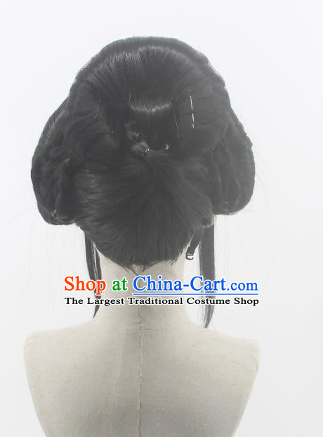 Chinese Ancient Young Woman Wigs Headwear Traditional Tang Dynasty Imperial Consort Hairpieces Cosplay Geisha Hair Accessories