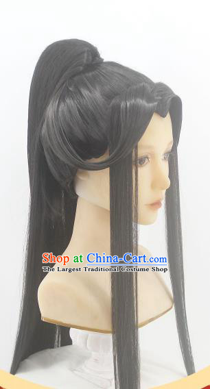 Handmade China Traditional Heaven Official Blessing Xie Lian Hairpieces Ancient Crown Prince Headdress Cosplay Swordsman Black Wigs
