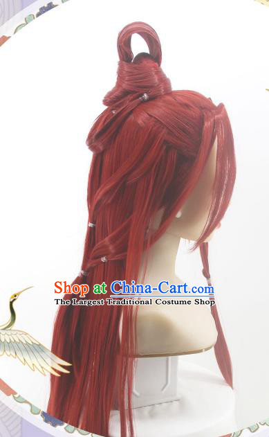 Chinese Cosplay Swordswoman Hair Accessories Ancient Female Knight Red Wigs Headwear Traditional Hanfu Qin Dynasty Hairpieces