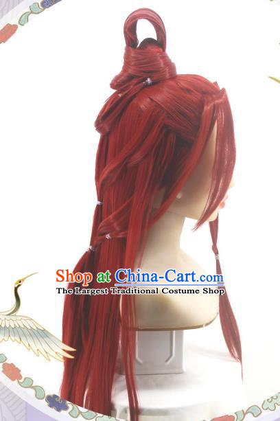 Chinese Cosplay Swordswoman Hair Accessories Ancient Female Knight Red Wigs Headwear Traditional Hanfu Qin Dynasty Hairpieces
