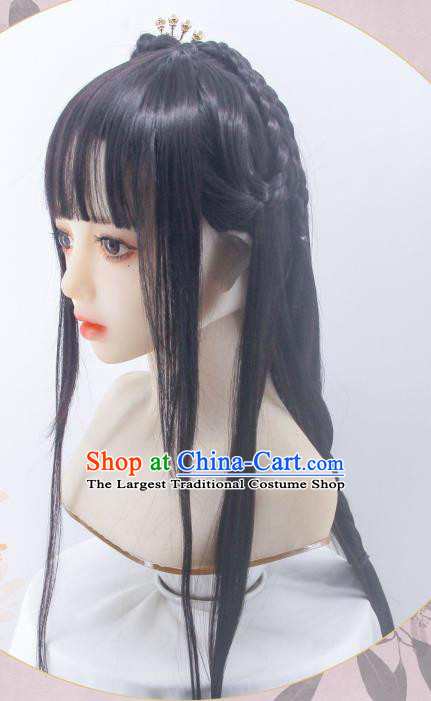 Chinese Ancient Young Lady Bangs Wigs Headwear Traditional Hanfu Song Dynasty Hairpieces Cosplay Palace Beauty Hair Accessories