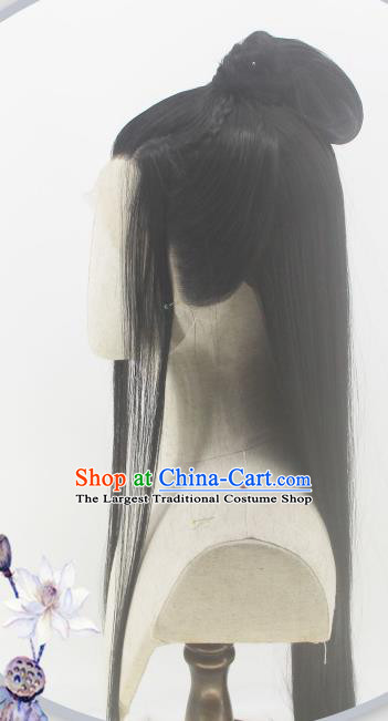 Handmade China Ancient Swordsman Headdress Cosplay Young Childe Black Wigs Traditional Jin Dynasty Childe Hairpieces