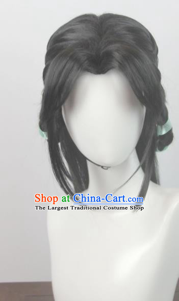 Chinese Ancient Swordswoman Braid Wigs Headwear Traditional Hanfu Qin Dynasty Young Beauty Hairpieces Cosplay Princess Hair Accessories