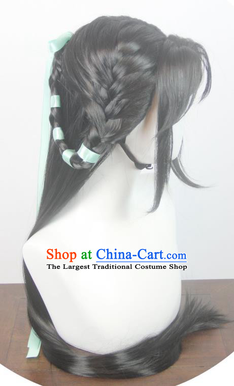 Chinese Ancient Swordswoman Braid Wigs Headwear Traditional Hanfu Qin Dynasty Young Beauty Hairpieces Cosplay Princess Hair Accessories