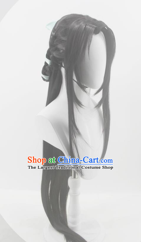 Chinese Ancient Swordswoman Braid Wigs Headwear Traditional Hanfu Qin Dynasty Young Beauty Hairpieces Cosplay Princess Hair Accessories