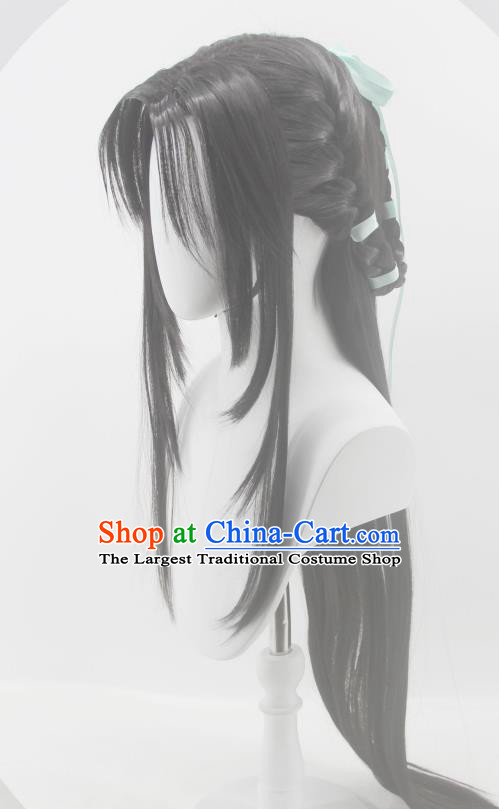 Chinese Ancient Swordswoman Braid Wigs Headwear Traditional Hanfu Qin Dynasty Young Beauty Hairpieces Cosplay Princess Hair Accessories