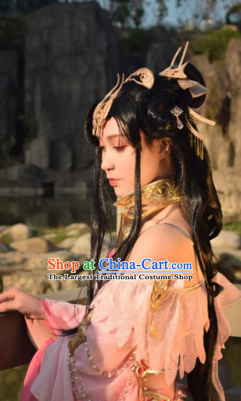 Chinese Cosplay Fairy Princess Hair Accessories Ancient Swordswoman Wigs Headwear Traditional Hanfu Young Beauty Hairpieces