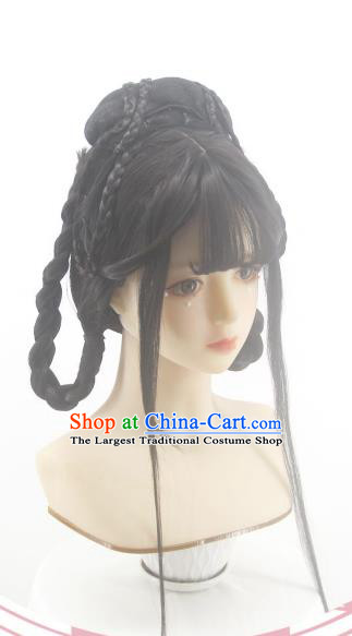 Chinese Cosplay Young Lady Hair Accessories Ancient Princess Braids Wigs Headwear Traditional Tang Dynasty Hanfu Hairpieces