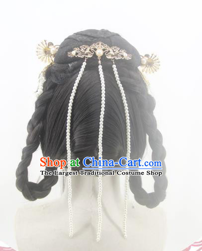 Chinese Cosplay Young Lady Hair Accessories Ancient Princess Braids Wigs Headwear Traditional Tang Dynasty Hanfu Hairpieces