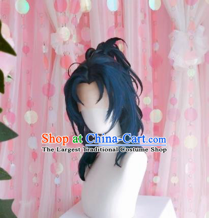 Chinese Ancient Swordswoman Navy Wigs Hairpieces Cosplay Yung Knight Headdress Traditional Hanfu Hair Accessories