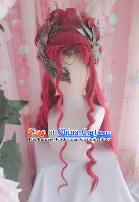 Chinese Ancient Young Beauty Red Wigs Headwear Traditional Puppet Show Mei Ruoxin Hairpieces Cosplay Swordswoman Hair Accessories