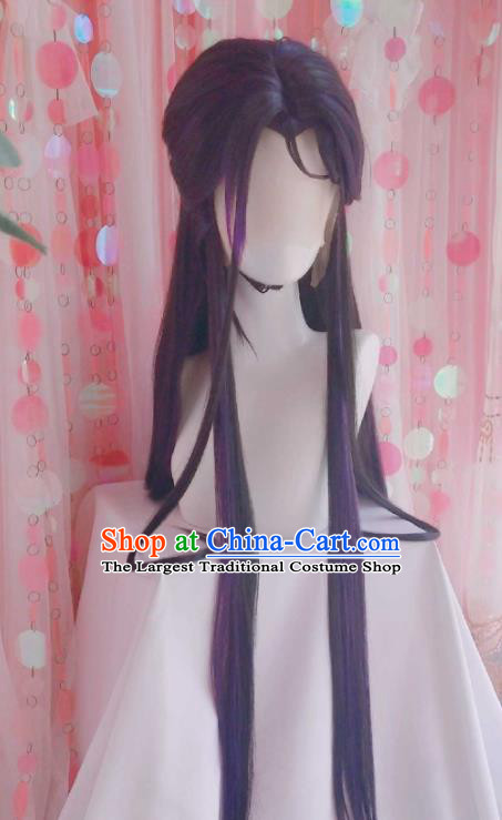 Chinese Cosplay Swordswoman Hair Accessories Ancient Young Beauty Purple Wigs Headwear Traditional Puppet Show Hairpieces