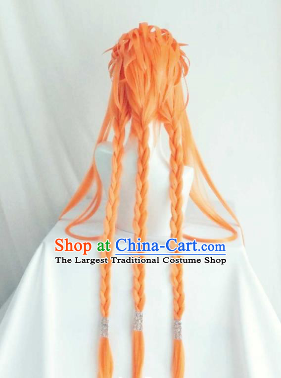 Chinese Ancient Empress Orange Wigs Headwear Traditional Thunderbolt Fantasy Queen Lang Wuyao Hairpieces Cosplay Goddess Hair Accessories
