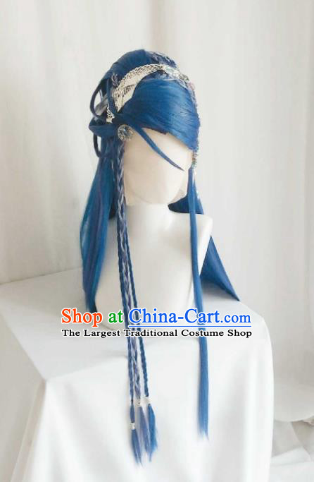 Chinese Cosplay Magic Princess Hair Accessories Ancient Fairy Blue Wigs Headwear Traditional Puppet Show Murong Shengxue Hairpieces