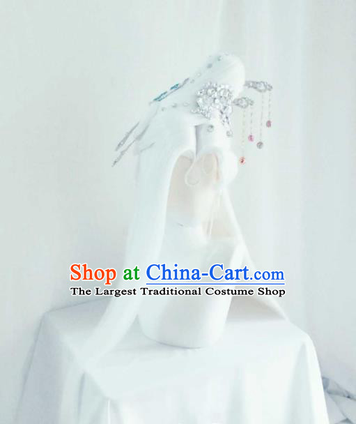 Chinese Cosplay Goddess Hair Accessories Ancient Empress White Wigs Headwear Traditional Puppet Show Ji Wuxia Hairpins Hairpieces