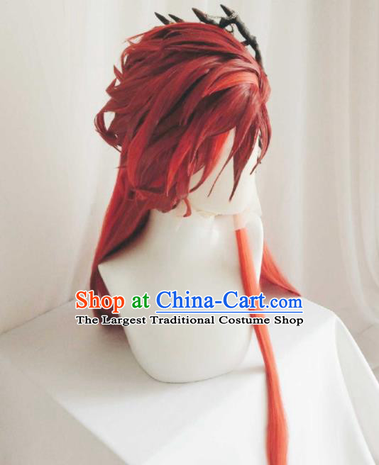 Handmade China Traditional Puppet Show Swordsman Hairpieces Ancient Young Hero Headdress Cosplay Demon Prince Red Wigs
