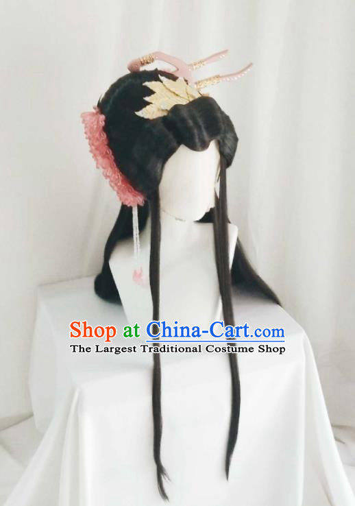 Chinese Traditional Puppet Show Swordswoman Han Cancui Hairpieces Cosplay Goddess Hair Accessories Ancient Imperial Consort Wigs Headwear