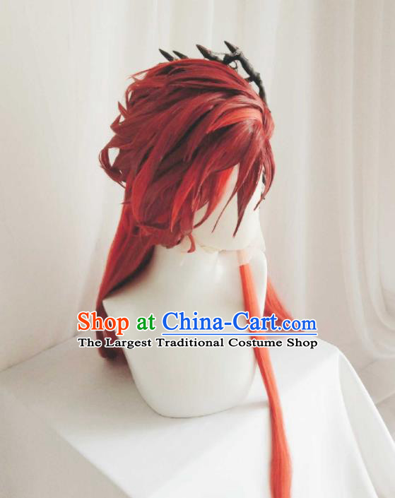 Handmade China Ancient Childe Headdress Cosplay Swordsman Red Wigs Traditional Puppet Show Demon Prince Hairpieces