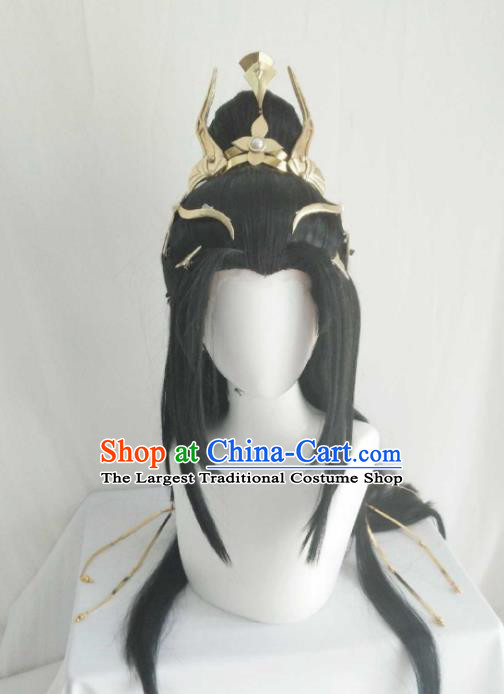 Chinese Ancient Empress Wigs Headwear Traditional Qin Dynasty Young Beauty Hairpieces Cosplay Princess Hair Accessories