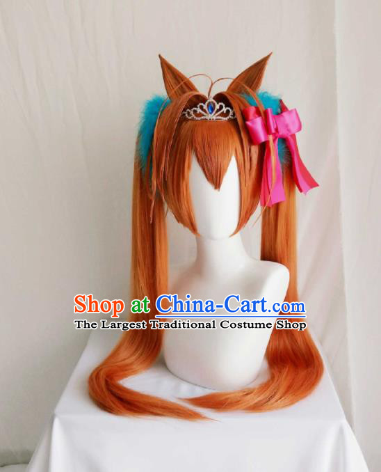 Top Cosplay Orange Wigs Hairpieces Cartoon Young Lady Headdress Magic Girl Hair Accessories