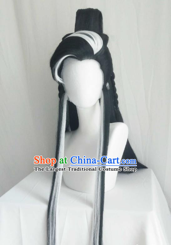 Handmade China Cosplay Noble Childe Wigs Traditional Puppet Show Shi Yanwen Hairpieces Ancient Swordsman Headdress