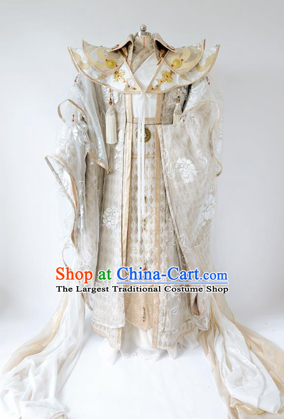 Handmade China Ancient Immortal Headdress Cosplay Swordsman White Wigs and Hair Crown Traditional Puppet Show Taoist Master Hairpieces