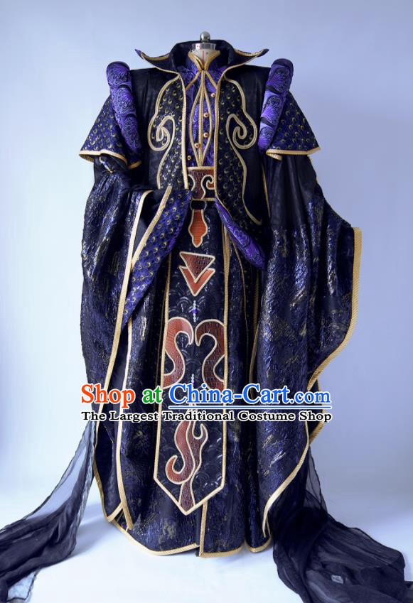 Custom China Cosplay Swordsman Miao Fengyun Purple Outfits Puppet Show Royal Highness Clothing Ancient King Garment Costumes