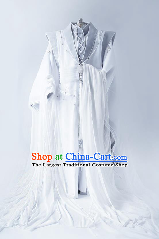 Custom China Puppet Show Taoist Priest Clothing Ancient King Garment Costumes Cosplay Swordsman Grey Outfits