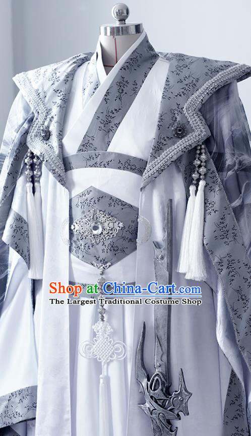 Custom China Ancient Swordsman Garment Costumes Cosplay Young General Grey Outfits Puppet Show Taoist Priest Clothing