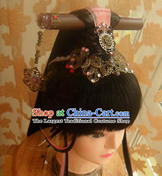 Chinese Cosplay Princess Hair Accessories Ancient Fairy Bangs Wigs and Hair Crown Headwear Traditional Puppet Show Bin Ruomin Hairpieces