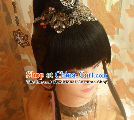 Chinese Cosplay Princess Hair Accessories Ancient Fairy Bangs Wigs and Hair Crown Headwear Traditional Puppet Show Bin Ruomin Hairpieces