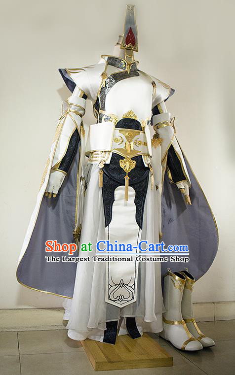 Custom China Game Online Warrior Clothing Ancient Swordsman Garment Costumes Cosplay General White Outfits