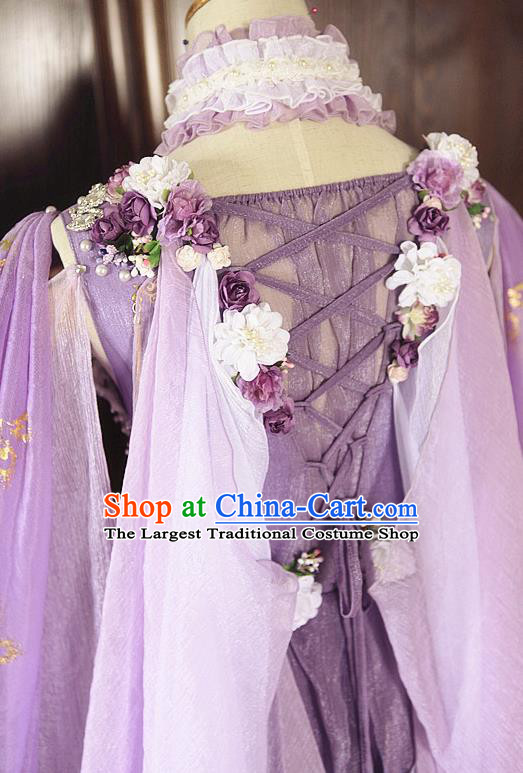 Top Chinese Traditional Game Role Young Beauty Lilac Dress Apparels Cosplay Fairy Dance Garment Costumes Ancient Princess Clothing