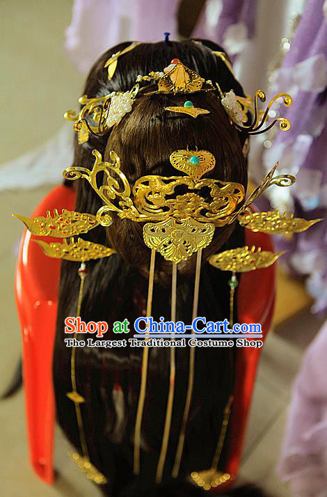Chinese Cosplay Goddess Hair Accessories Ancient Fairy Princess Brown Wigs and Hairpins Headwear Traditional Hanfu Hairpieces
