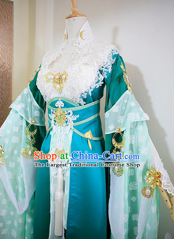 Top Chinese Ancient Swordswoman Clothing Traditional Game Role Young Beauty Blue Dress Apparels Cosplay Female Knight Garment Costumes