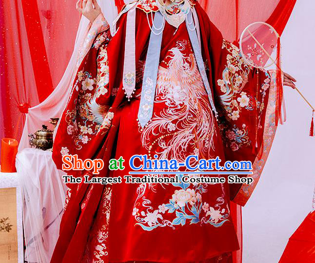 China Ancient Royal Princess Garment Costumes Ming Dynasty Young Woman Historical Clothing Traditional Embroidered Wedding Red Hanfu Dress Apparels