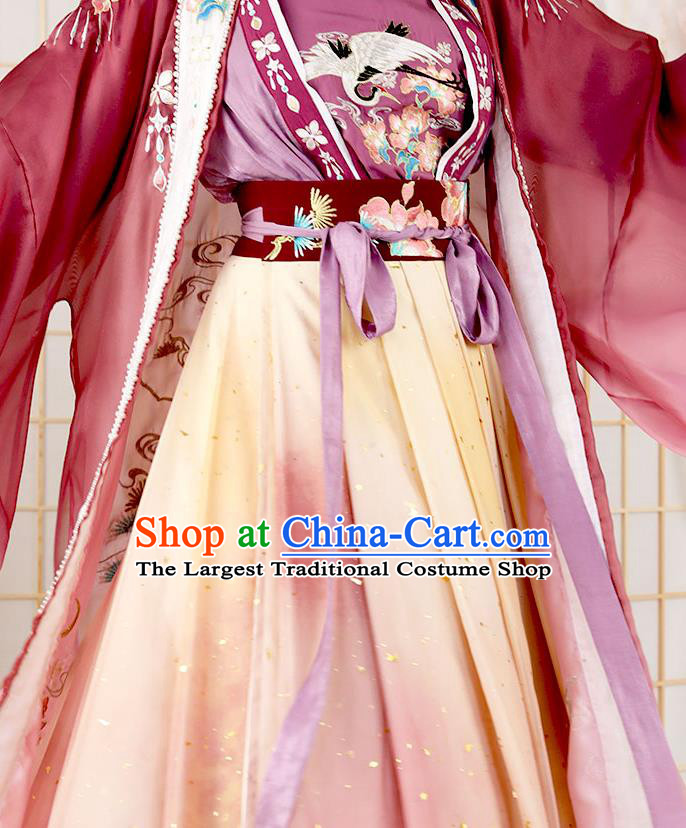 China Traditional Embroidered Purple Hanfu Dress Apparels Ancient Palace Beauty Garment Costumes Song Dynasty Imperial Consort Historical Clothing