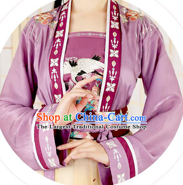 China Traditional Embroidered Purple Hanfu Dress Apparels Ancient Palace Beauty Garment Costumes Song Dynasty Imperial Consort Historical Clothing