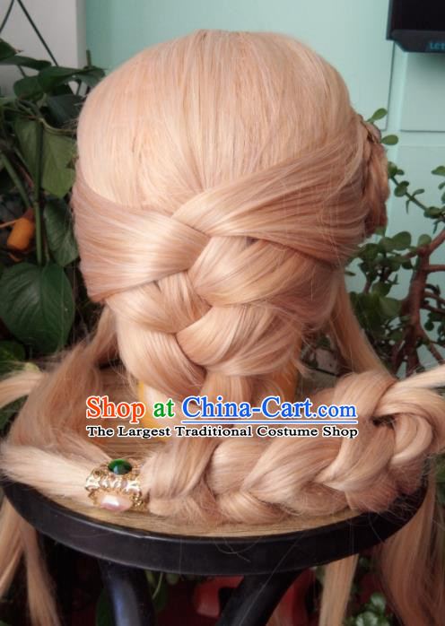 China Traditional Puppet Show Young Beauty Hair Accessories Cosplay Fairy Princess Hairpieces Ancient Swordswoman Golden Wigs
