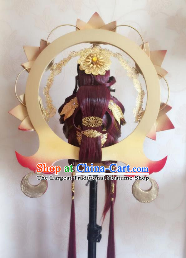 China Traditional Puppet Show Goddess Hair Accessories Cosplay Queen Hairpieces Ancient Empress Red Wigs and Hair Crown