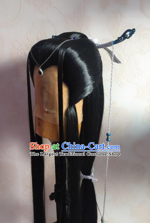 China Cosplay Female Knight Hairpieces Ancient Swordswoman Wigs and Hairpins Traditional Puppet Show Mo Zhaonu Hair Accessories