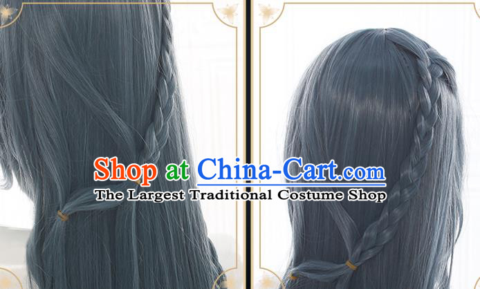 China Cosplay Fairy Hairpieces Ancient Young Lady Grey Wigs and Hair Crown Traditional Female Warrior Hair Accessories