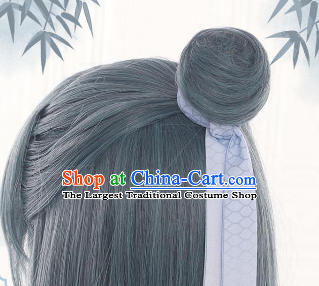 Chinese Traditional Young Hero Grey Wigs Hairpieces Ancient Swordsman Periwig Hair Accessories Handmade Cosplay Knight Headdress