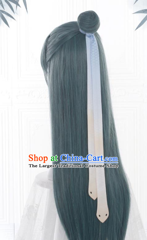Chinese Traditional Young Hero Grey Wigs Hairpieces Ancient Swordsman Periwig Hair Accessories Handmade Cosplay Knight Headdress