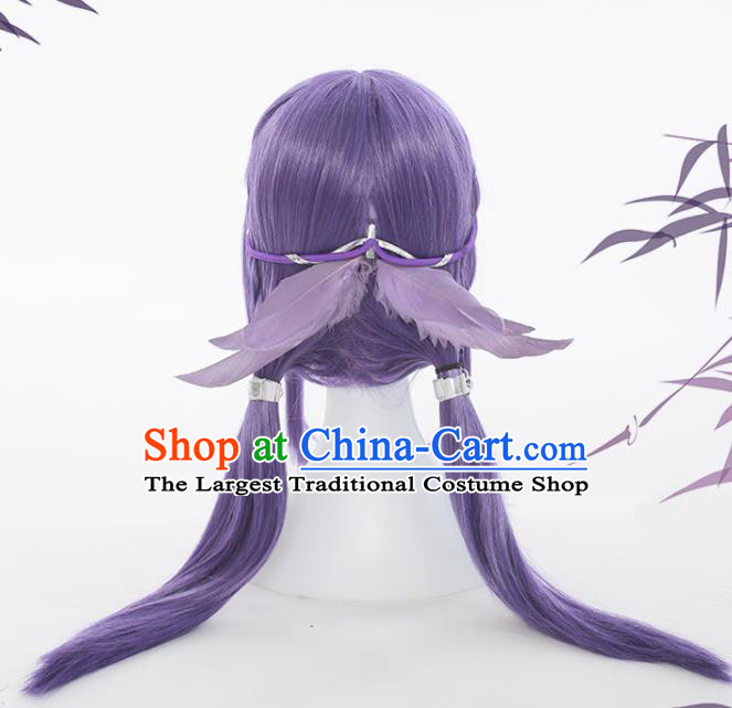 Handmade Cosplay Fairy Hairpieces Ancient Young Lady Purple Wigs Traditional Game Dou Luo Da Lu Bai Chenxiang Hair Accessories