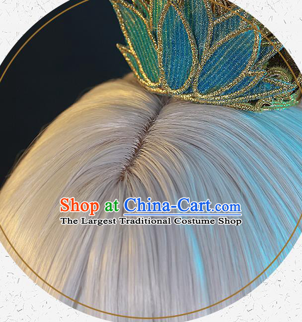Chinese Handmade Cosplay Young Knight Headdress Traditional Game Role White Wigs Hairpieces Ancient Swordsman Periwig Hair Accessories